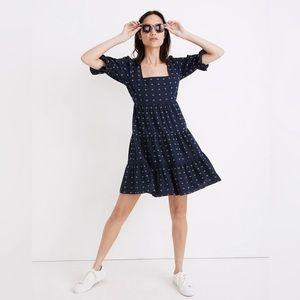 Madewell | Navy Square-Neck Puff Sleeve Babydoll Dress